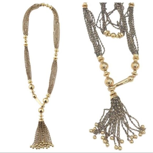 Stella & Dot antiqued gold Bianca Tassel Lariat Statement Necklace - Picture 9 of 9